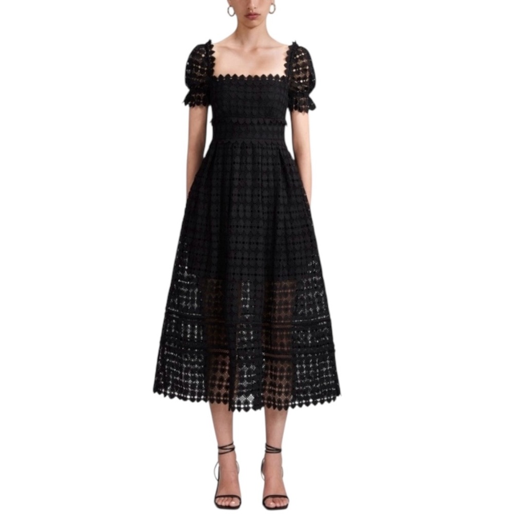 Self-Portrait Black Eyelet Midi Dress